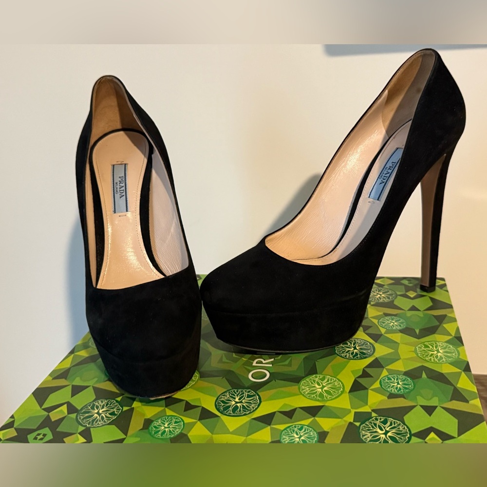 Vintage Prada Black Suede Heels
